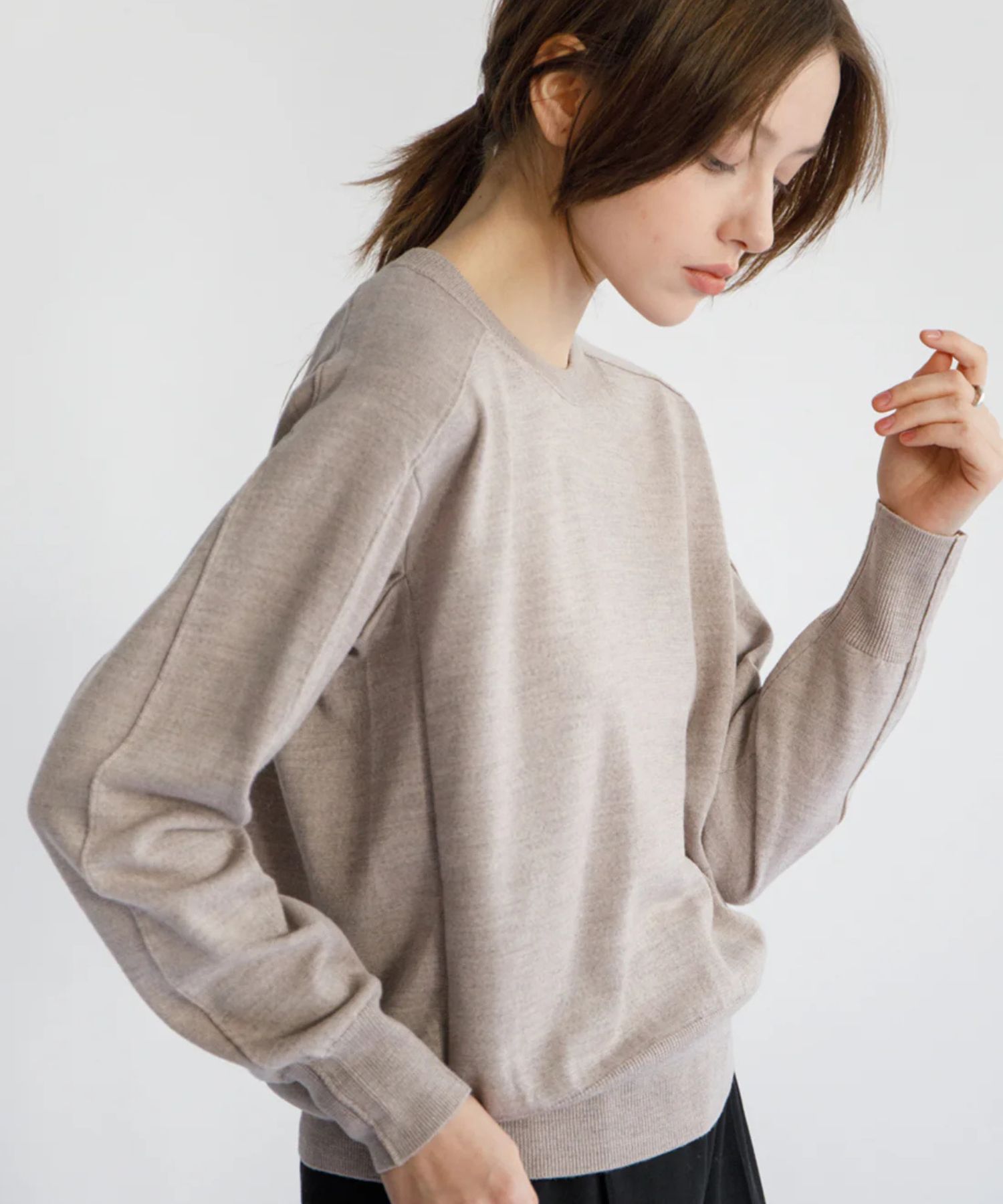 Re Stock Rws wool crew neck pullover (BEIGE) ウール/ 静電気防止 加工 / クルーネック  / 手洗可 / CT22391