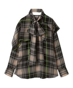 チェックボウタイブラウス (BLK) ポリエステル /ボウタイ取外し可能 / シアー / 柔らかい  / 09WFB261109