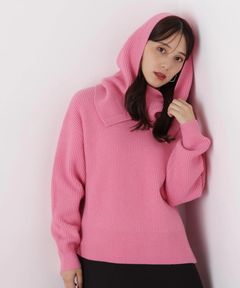 フードスヌード付きニットプルオーバー(ピンク)アクリル / ストレッチあり / かぶって着用 / スヌード付き/ 0316170131