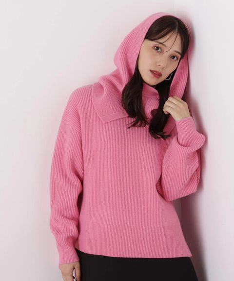 フードスヌード付きニットプルオーバー(ピンク)アクリル / ストレッチあり / かぶって着用 / スヌード付き/ 0316170131
