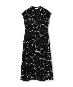 ドローイングフラワープリント スキッパーカラーワンピース (ネイビー系) キュプラ / 裏地有り / 光沢有り / 手洗可 / 11-06-62-06233