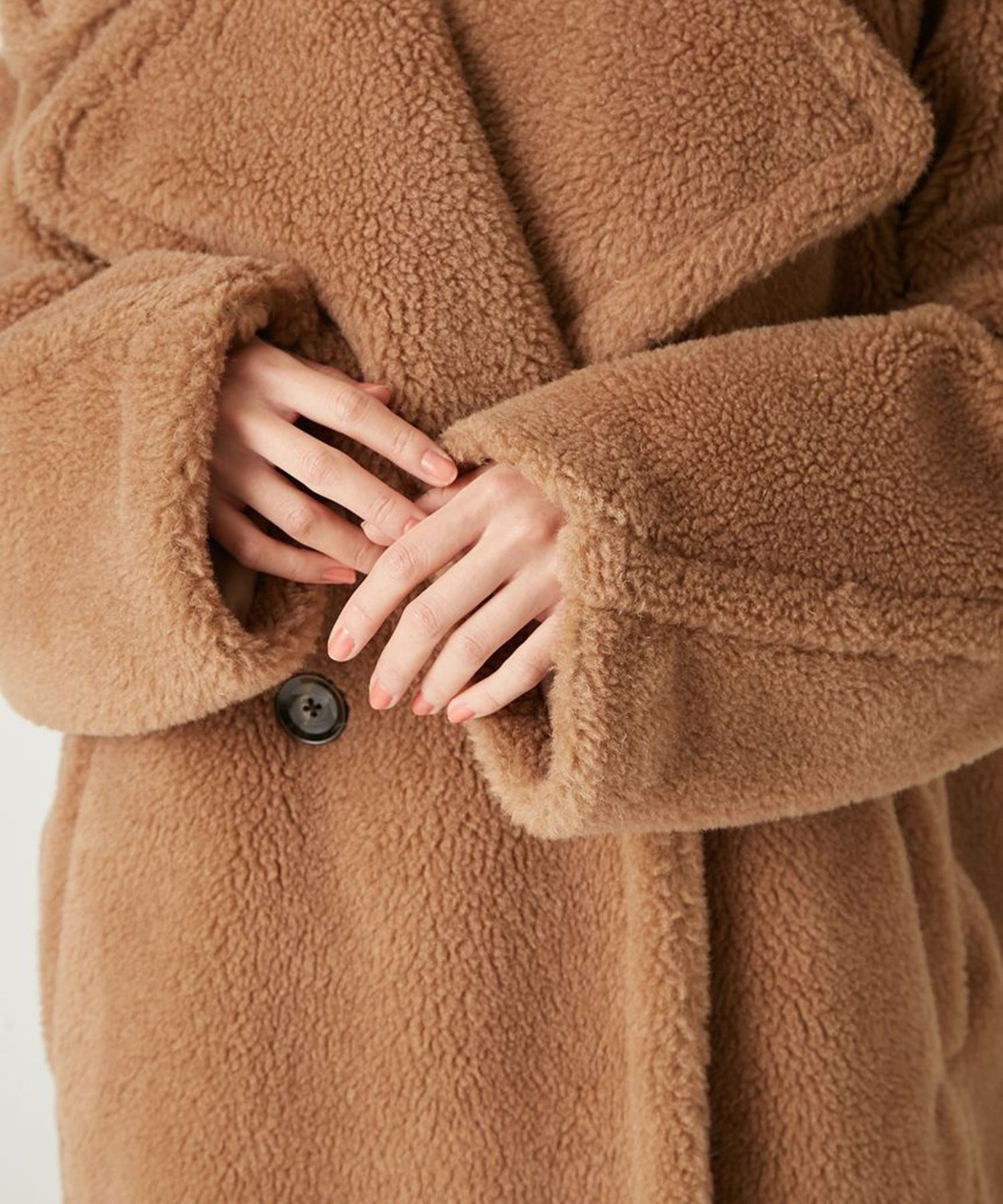 ECOPELボアミドルコート ( CML ) ポリエステル / ウール混ボア / コクーンシルエット / ポケット /  FWFJ255024