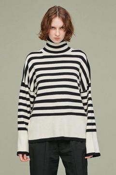 uncrave - SILKY WOOL BORDER HIGH NECK KNIT/シルキーウールボーダー 