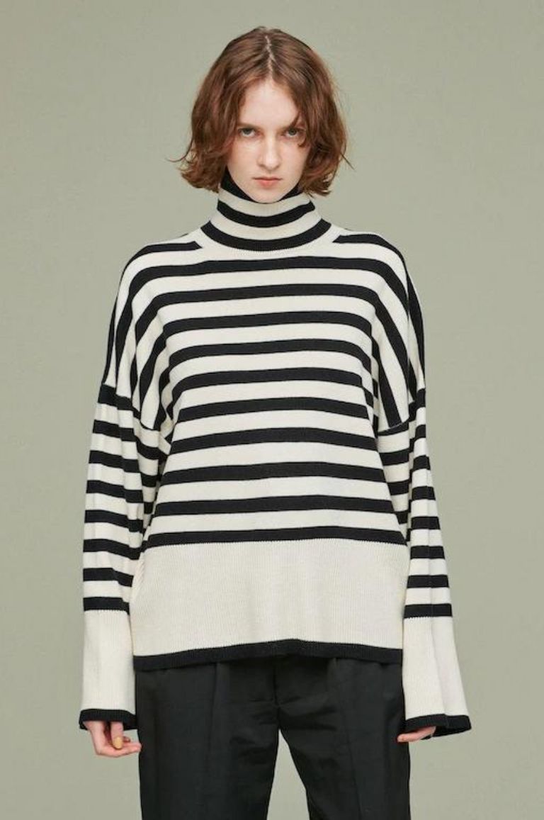 uncrave - SILKY WOOL BORDER HIGH NECK KNIT/シルキーウールボーダー