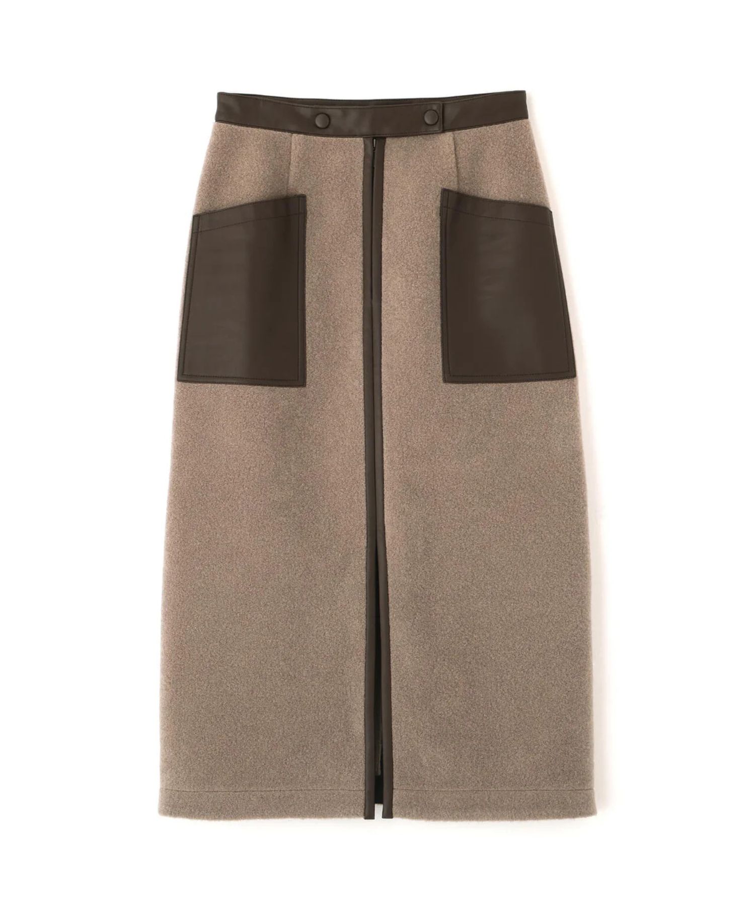 ウールレットジップスカート(トープ)ポリエステル100% / 裏地なし / 前スリット / 0315220106