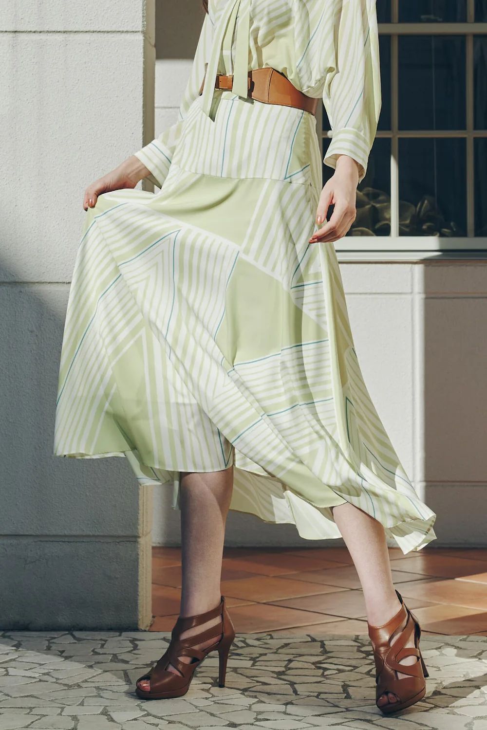 トライアングルボーダープリントスカート (イエロー) / ポリエステル 100% / ウォッシャブル / セットアップ / 0315120311