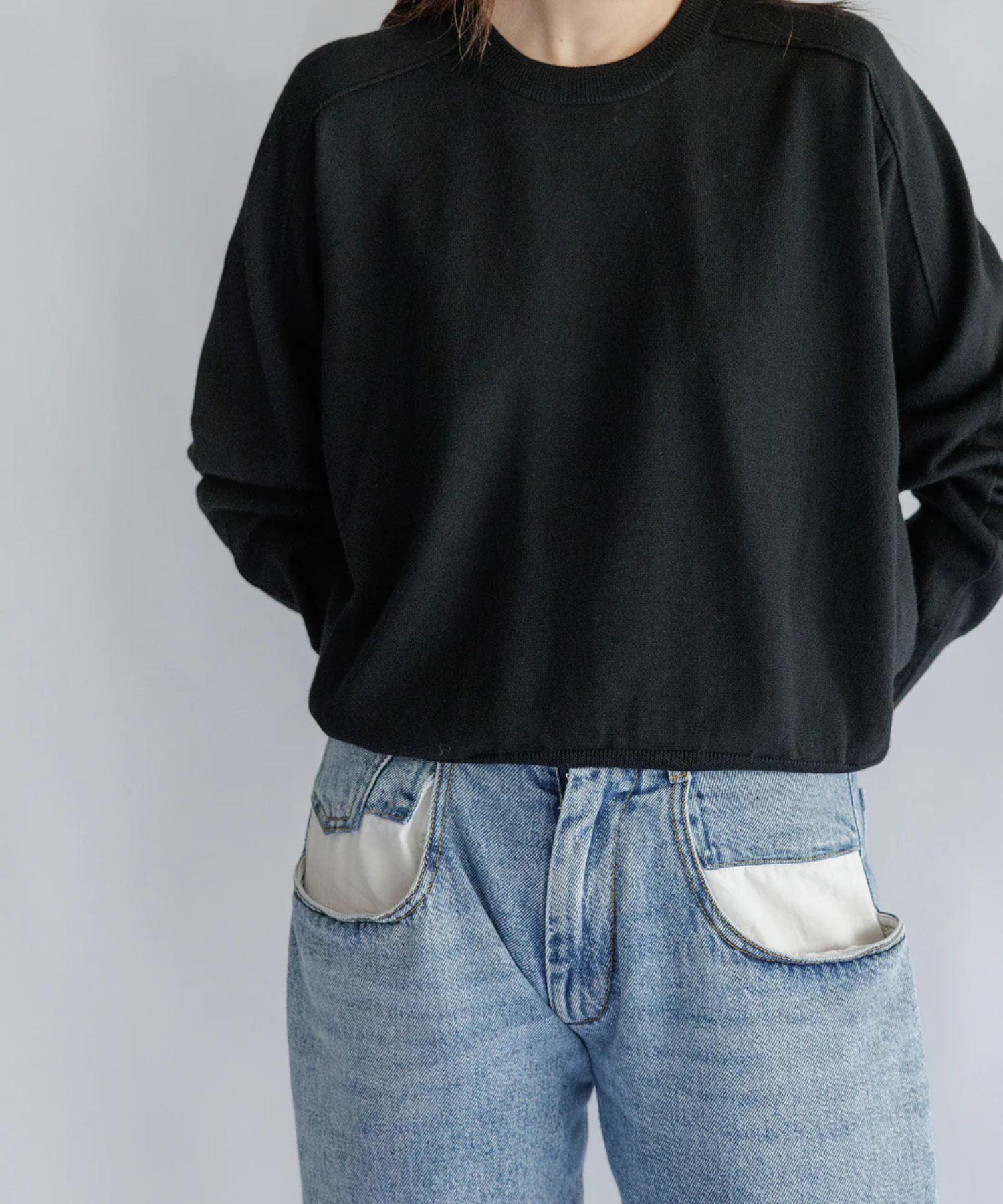 Re Stock Rws wool crew neck pullover (BLACK) ウール/ 静電気防止 加工 / クルーネック  / 手洗可 / CT22391
