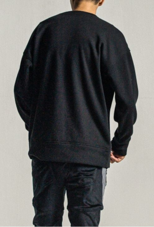 velours fleece thermal loose trainer(ブラック) ポリエステル / 裏特殊起毛ベロアフリース / オーバーサイズ / 袖アイコン刺繍 /RC34-C-002