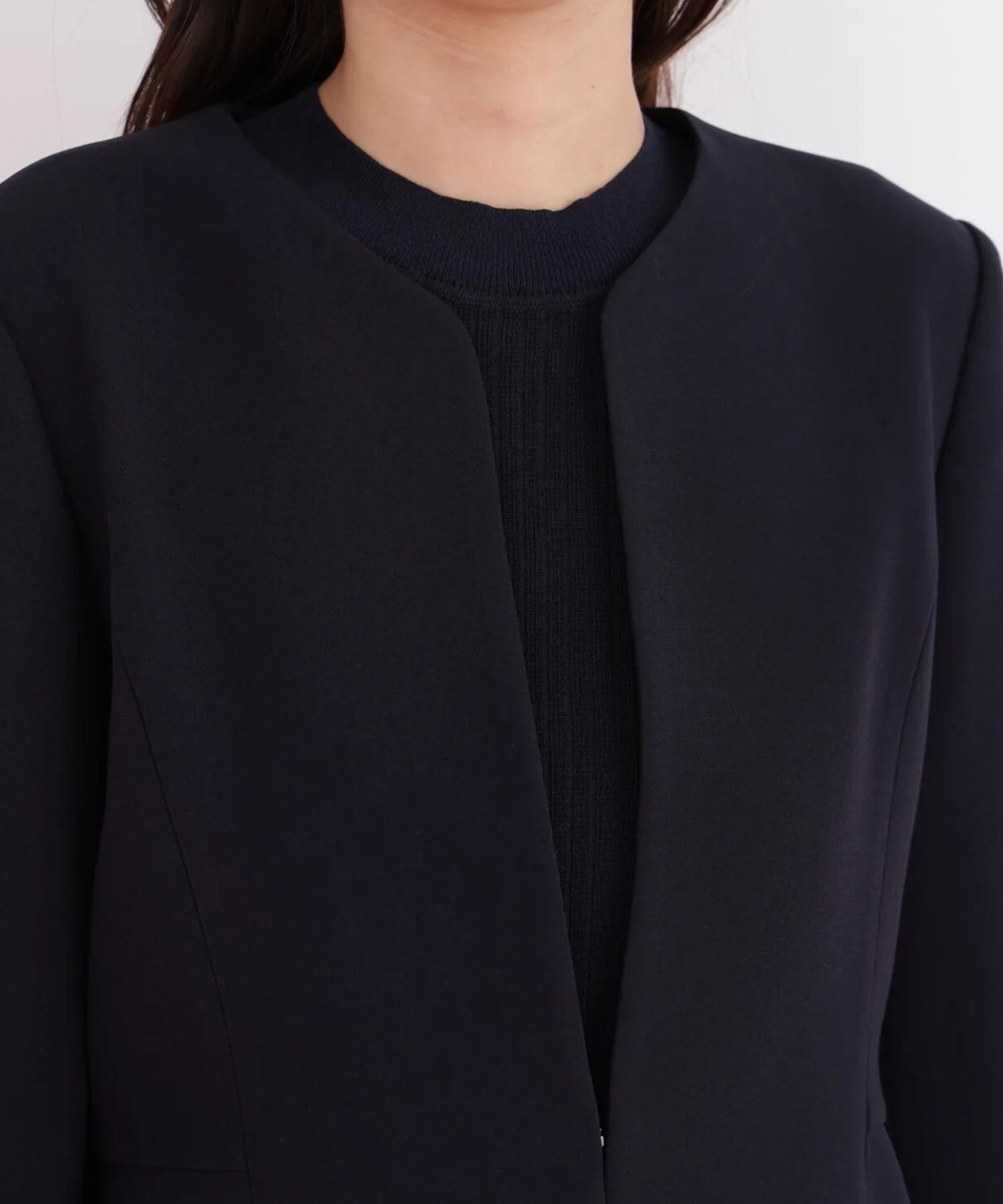 キーネックペプラムジャケット (ネイビー)アセテート / ストレッチなし / 裏地付き / 前ホックあき / 肩パットあり / 0316150112