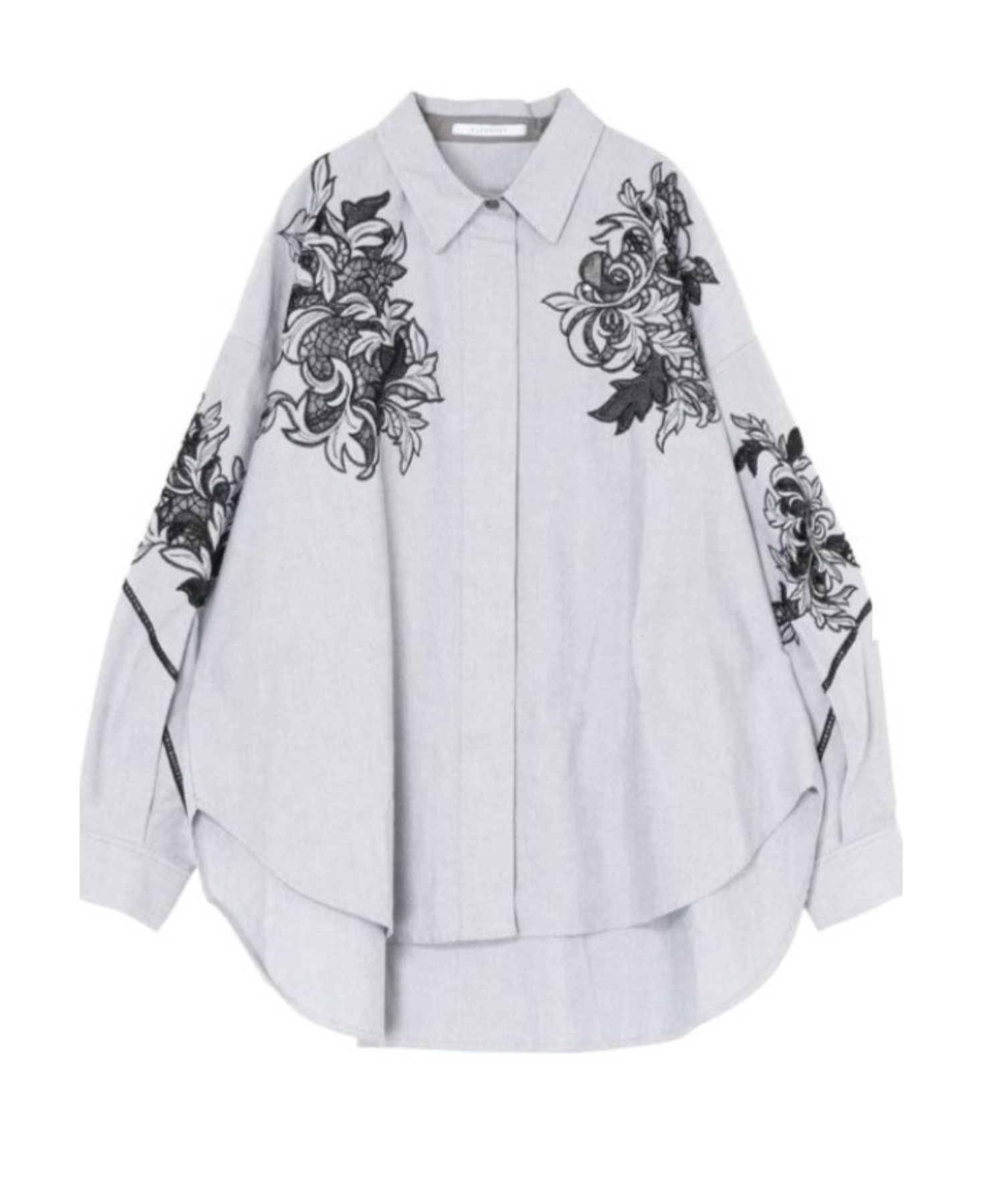 エンブロイダリーオーバーシャツ(グレー)綿 / ウォッシャブル / 手洗い可 / リーフモチーフ柄 / 5126204005