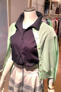 ビスコースリネンシアーカーディガン 麻混（グリーン ）/  ドライタッチ / クルーネック