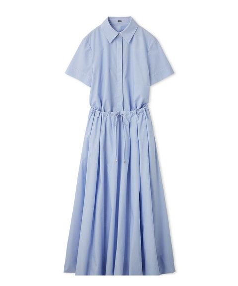 ストライプセパレートバルーンシャツワンピース (BLU) ポリエステル/ マルチウェイ / 比翼仕立て /手洗可 / 09WFO261031