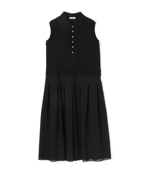 ニットコンビ ポロカラーワンピース ( ブラック) コットン /スカート部分裏地有り /  スリーブレス / 手洗可 / 12-06-62-06535