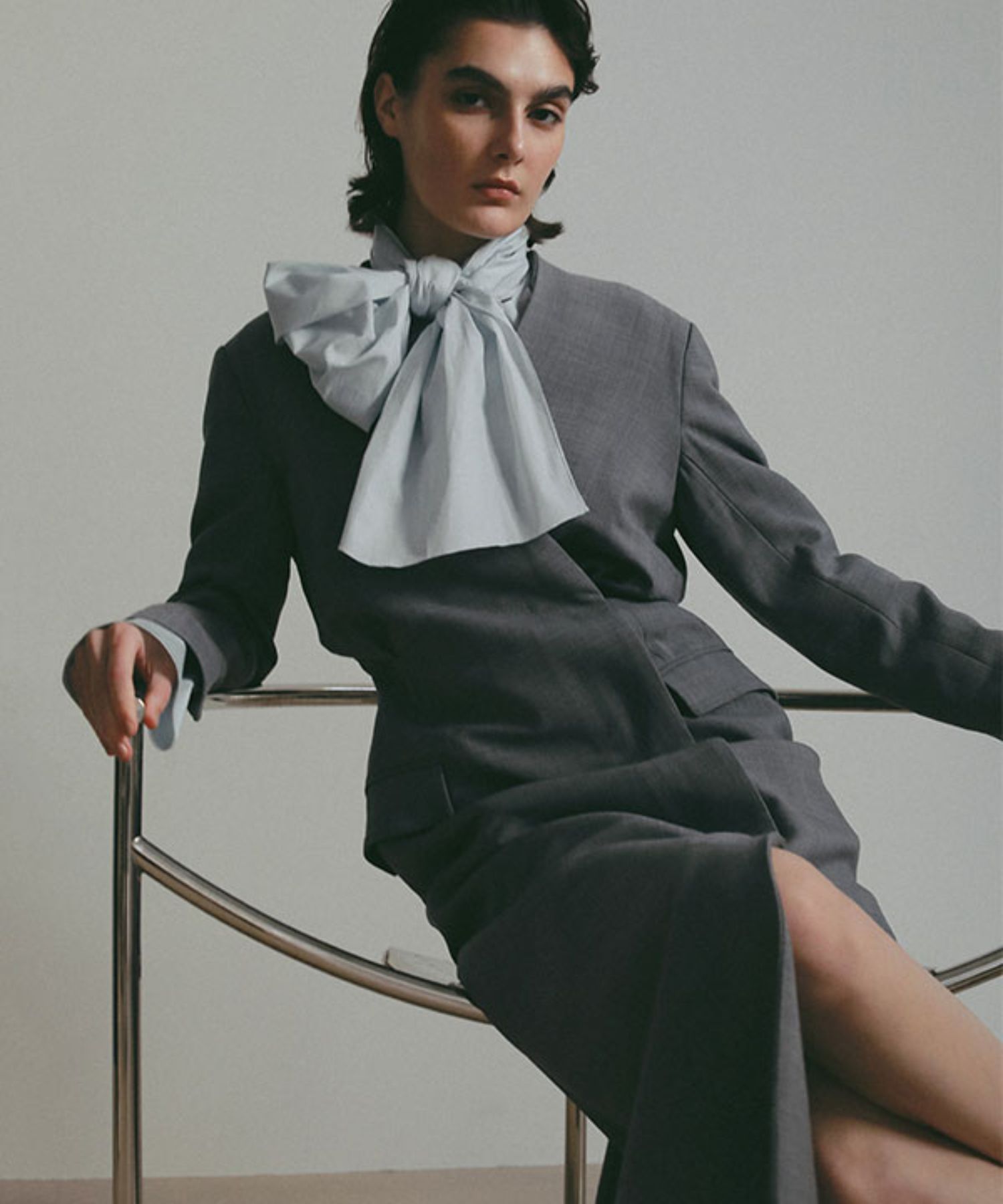 SANTEカシュクールドレス (GREY) ポリエステル / 裏地有り / フラップポケット / スペアボタン付き / 1226130104