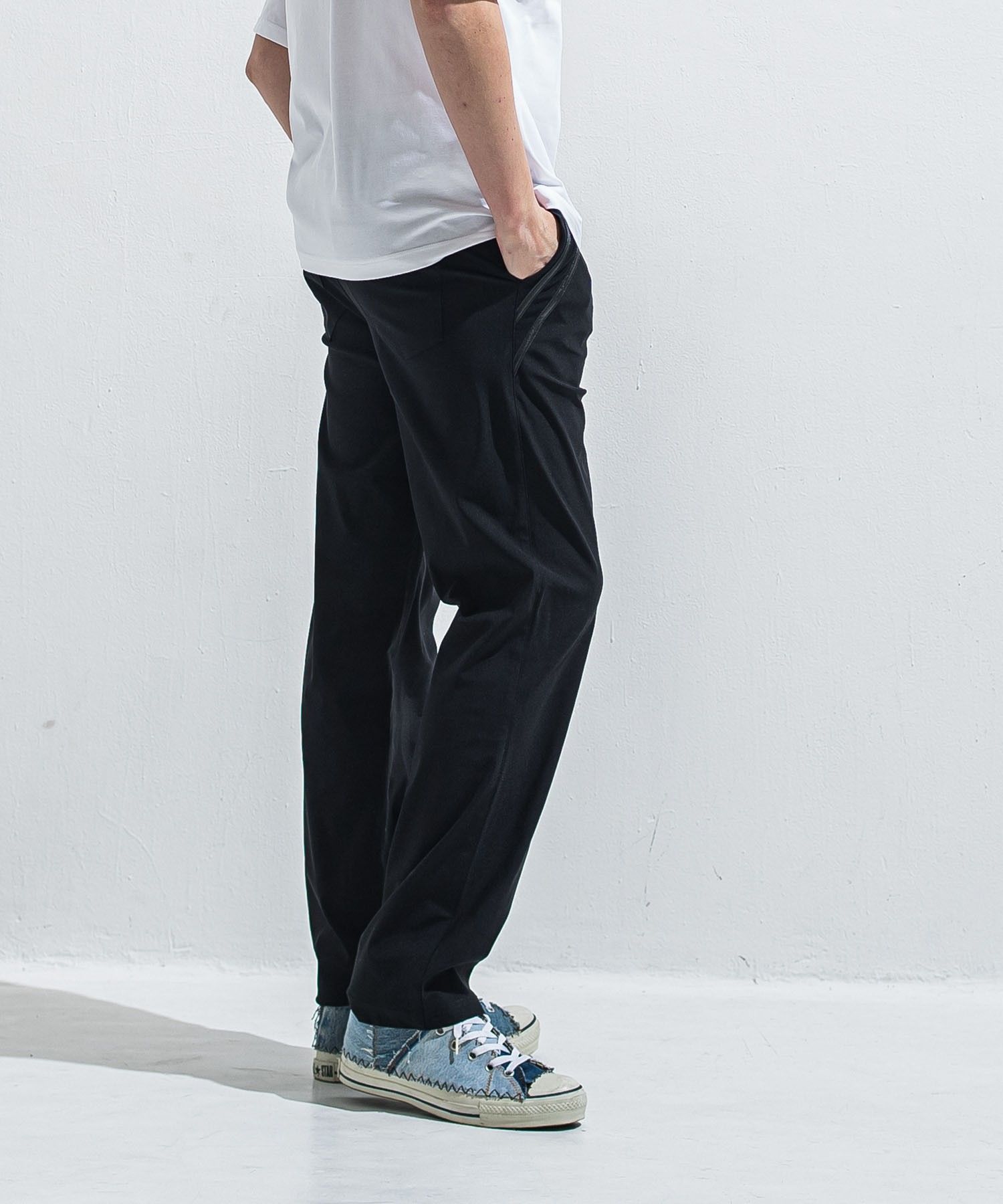 EDGE NYLON SEMI WIDE PT(BKBK) ナイロン/ 360°ストレッチ/ 5ポケット / エコレザーライン / 手洗可 /  RC40-ST-014WT