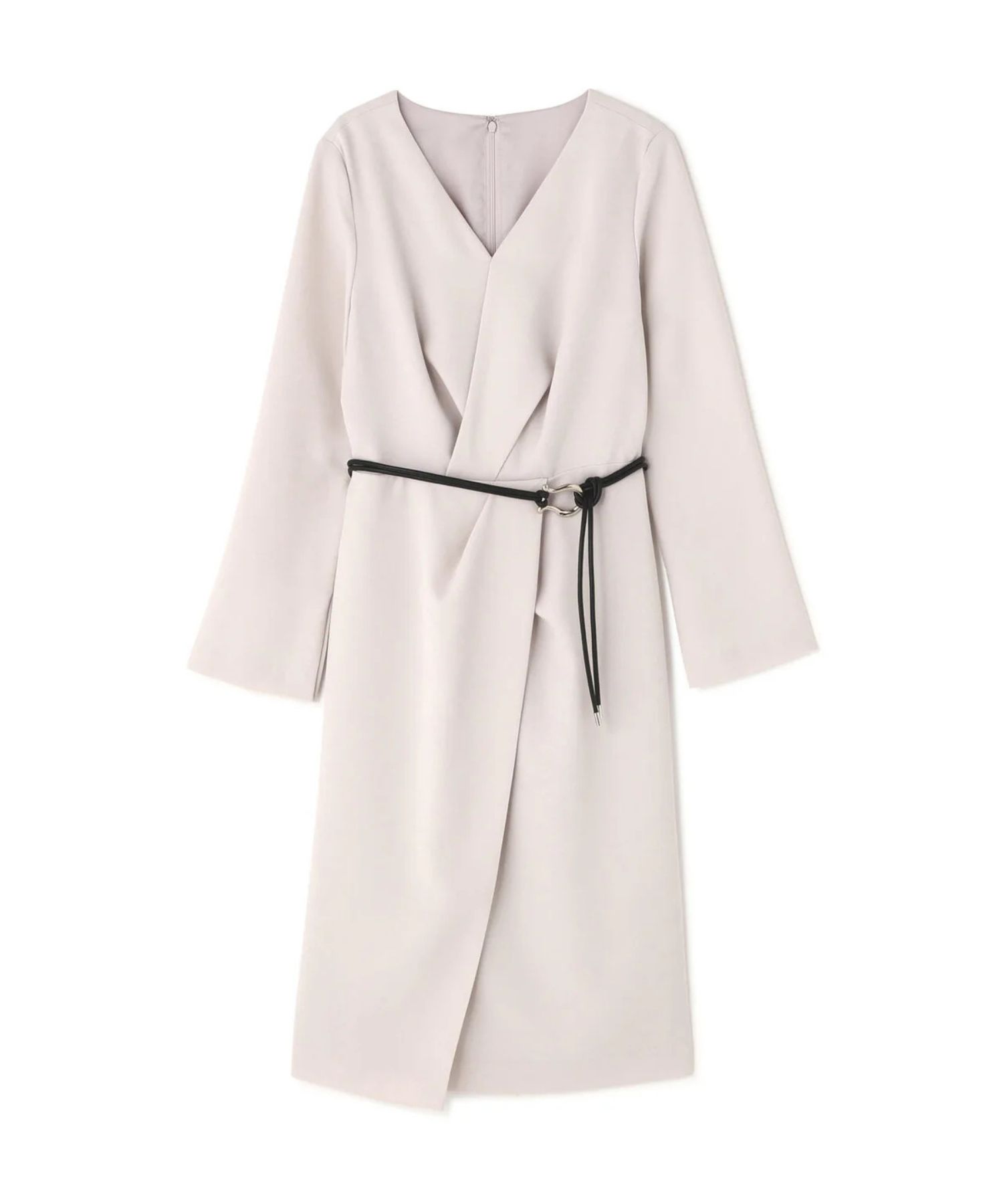 タッククロスウエストワンピース(グレージュ) ポリエステル / ストレッチあり / 裏地付き(袖は裏無し) / 右脇奥にスリットあり / 後ろファスナー開き / 袖下にスリットあり / 0316140219