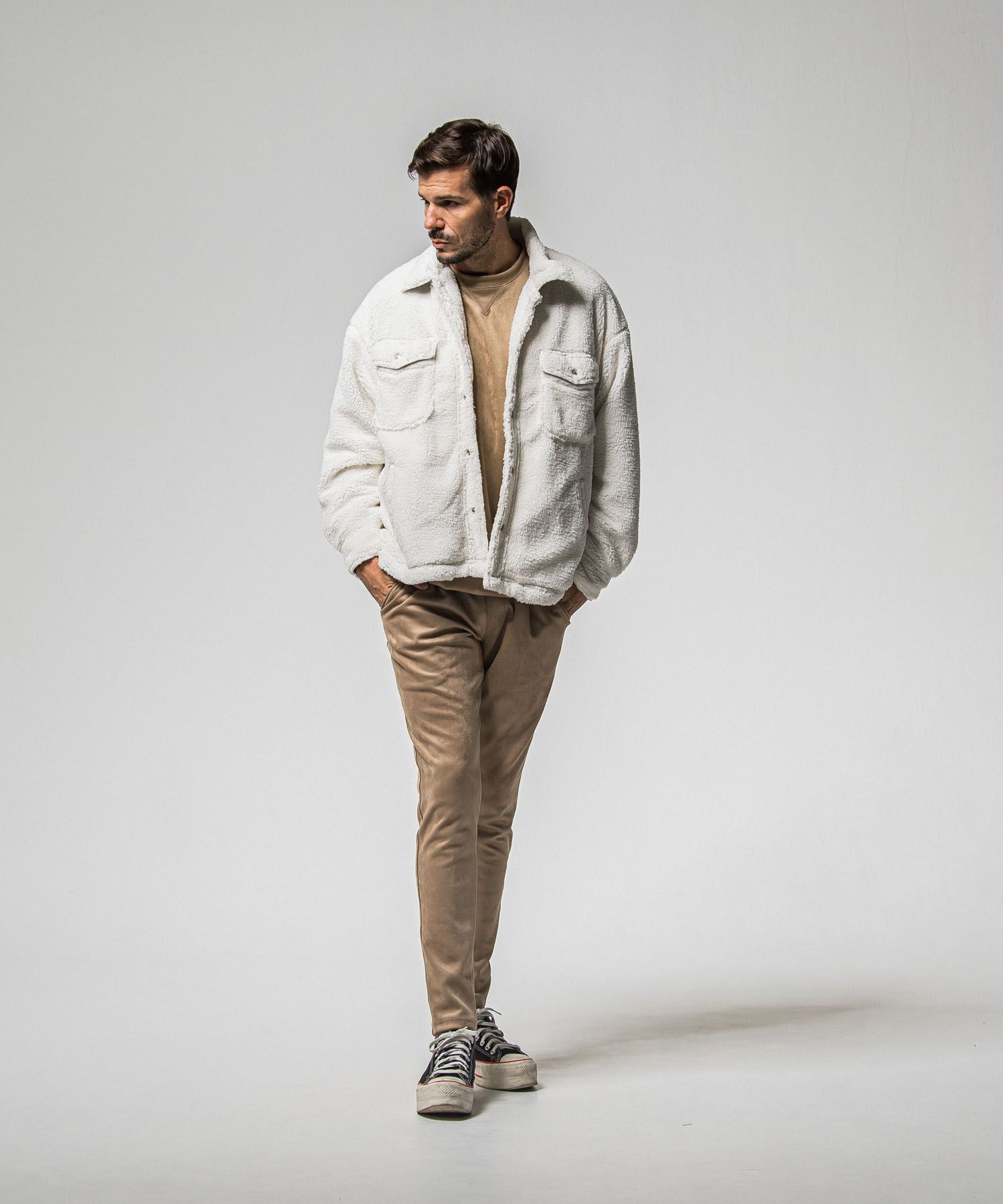 CHRIS EASY suede TUCK PANTS ( BROWN) ポリエステル / 360°ストレッチ素材 / ウエストドローコード付き /スラッシュポケット / RC38-ST-016T