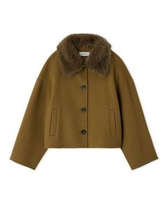 2wayファーカラーリバーショートコート ( CML ) 羊毛 / ファー襟取外し可能 / 大きめボタン / ビーバー加工 / 09WFC254109