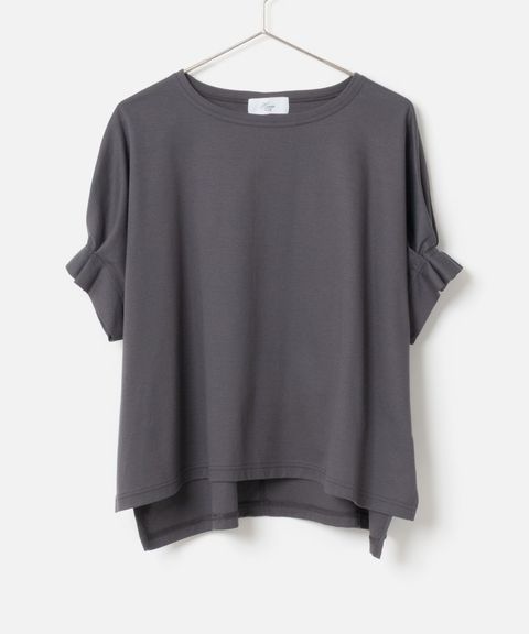 Tuck Sleeve Cut and Sew (チャコールグレー) 綿 / 袖口タック / 裾スリット / 手洗可 / MK261-13255
