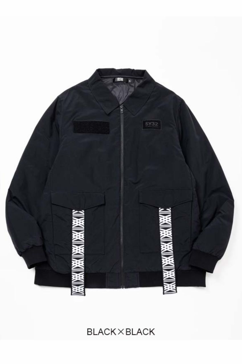 BACK PRINT FLIGHT JACKET (BLACK×BLACK) ナイロン / 中綿 / 軽量 / バックロゴ / 14578