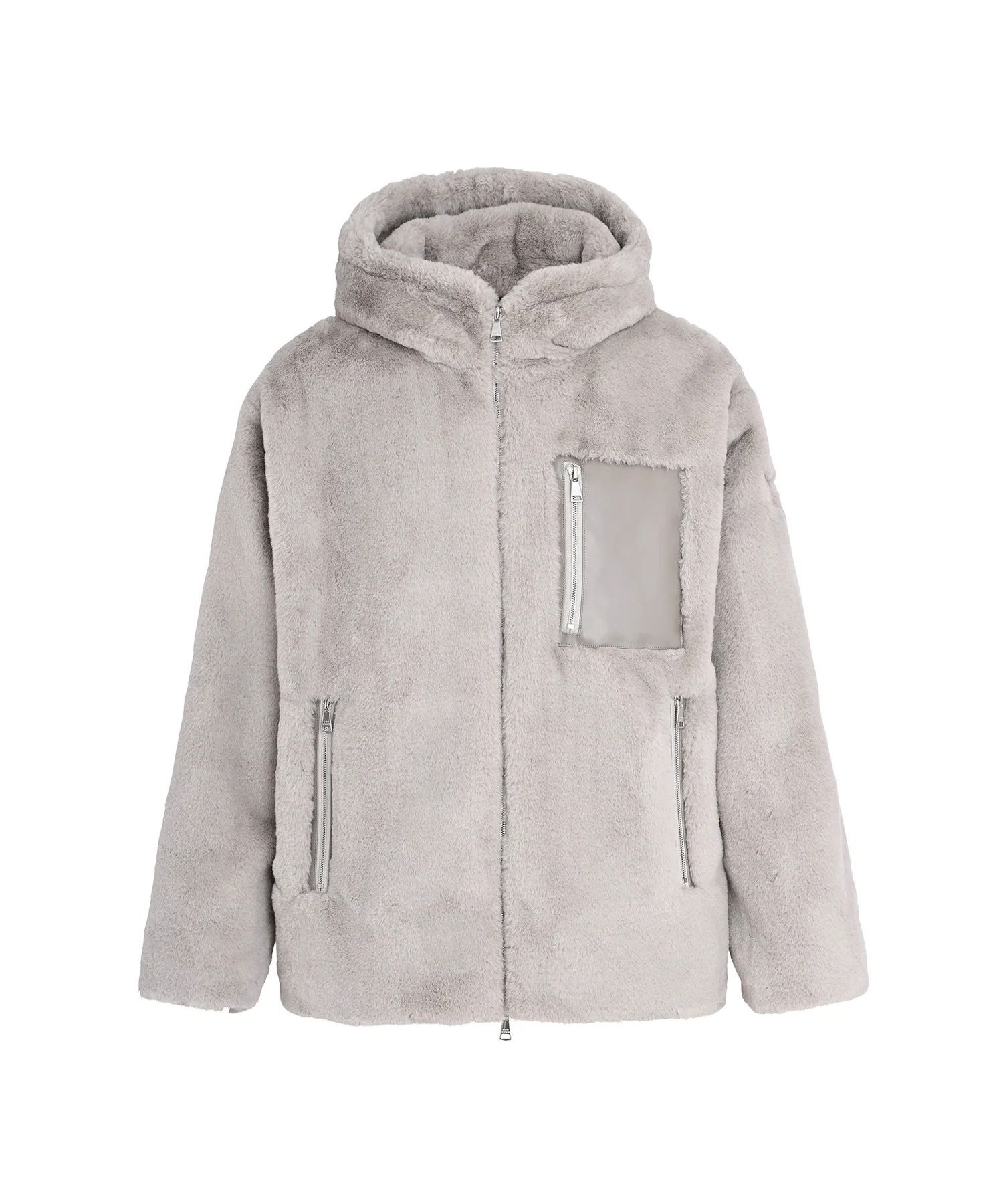 (MENS) MASCALI ボアフーディー( L.GRAY) ポリエステル /  メタルジッパー / ECOレザー仕様ポケット / MJXA0201033588