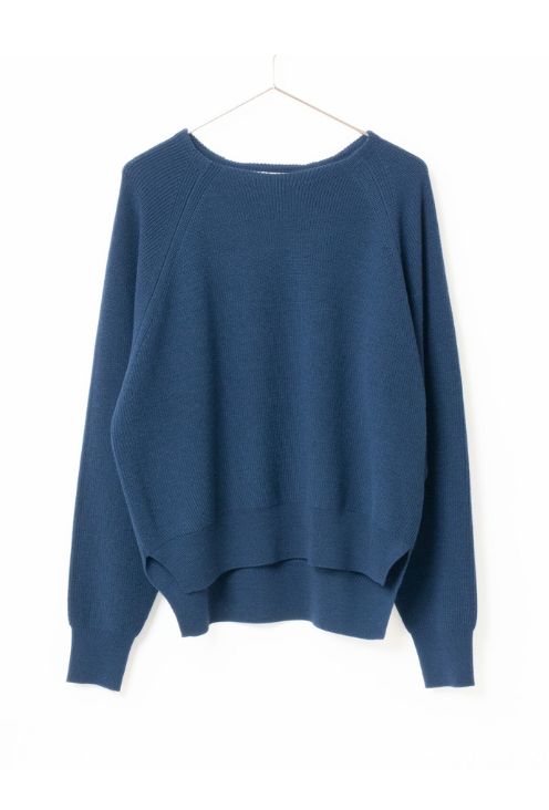 Boat neck knit pullover (ネイビーブルー) ウール /  クロップド丈 / 手洗い可 /  サイドスリット/ FN242-05402