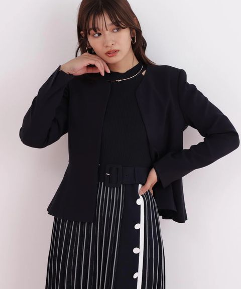 キーネックペプラムジャケット (ネイビー)アセテート / ストレッチなし / 裏地付き / 前ホックあき / 肩パットあり / 0316150112