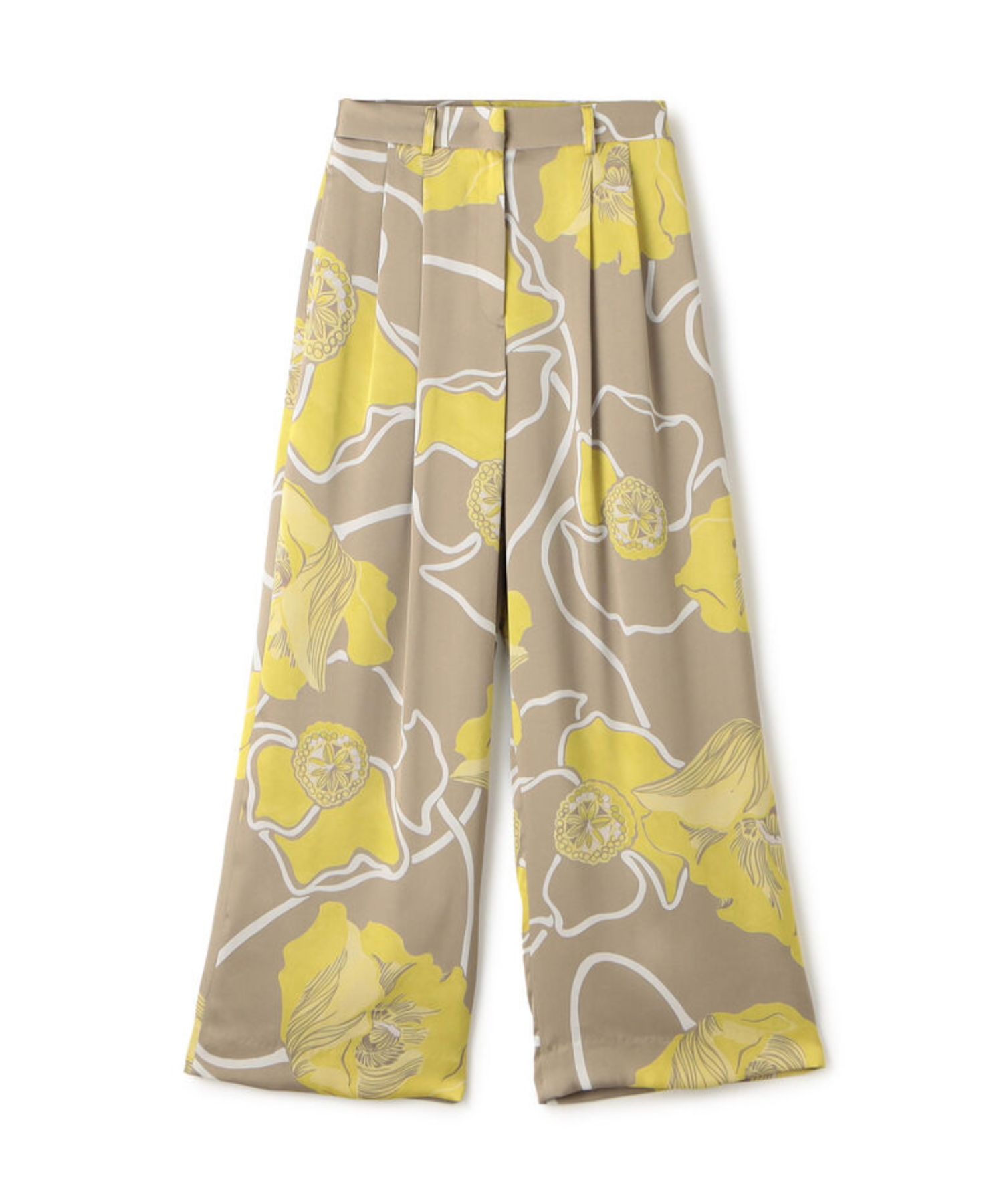 ポピープリント 2タックワイドパンツ (イエロー系 ) ポリエステル / 裏地有り / ハイウエスト / 手洗可 / 11-04-61-04031