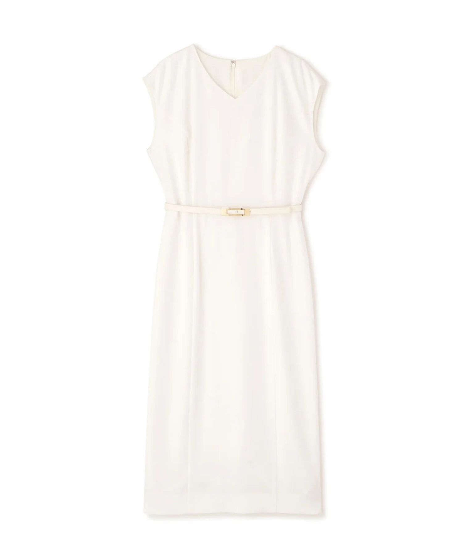 ハイツイストワンピース(ホワイト)トリアセテート / 裏地付き / 後ファスナー / 後裾にベンツあり / 膝がちょうど隠れる丈 / ストレッチあり / 共地ベルト付き / 0316940099
