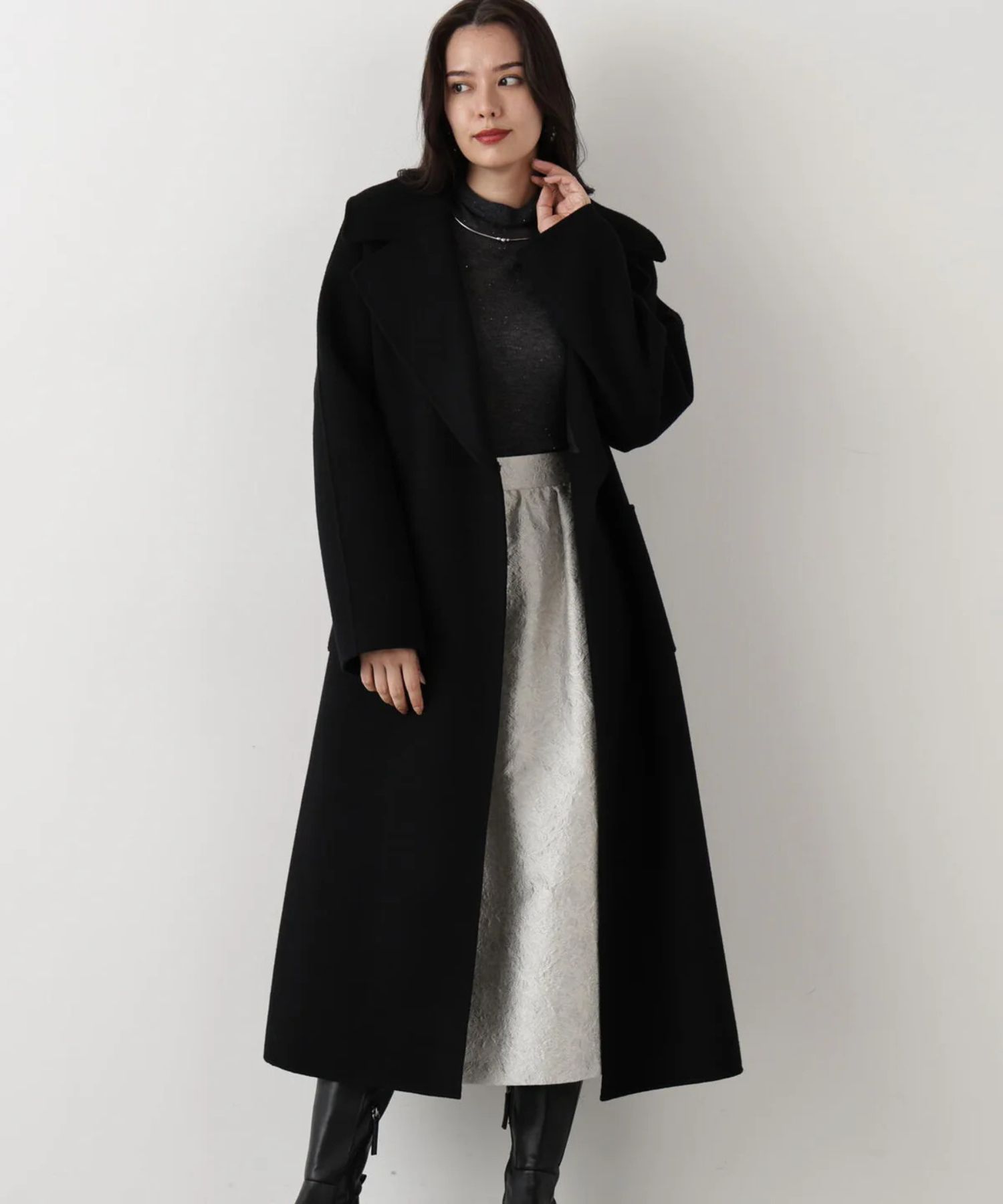 ビックカラーリバーコート(ブラック)羊毛 / 袖裏付き / ストレッチなし / ポケット×2 / 0315252016