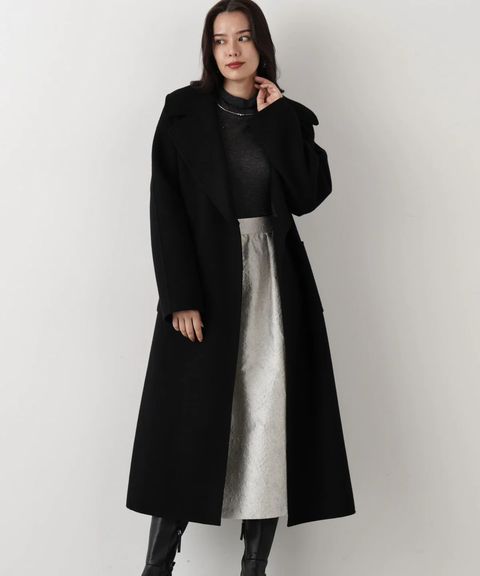 ビックカラーリバーコート(ブラック)羊毛 / 袖裏付き / ストレッチなし / ポケット×2 / 0315252016