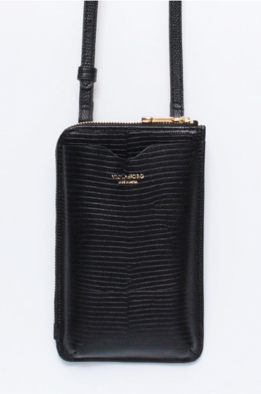 ADRIA / V-1289 / Black / リザード型押しレザー スマートフォンポシェット（ブラック）アドリア / 牛革 / ショルダーバッグ / ストラップ調整可 / iPhone14ProMaxまで入る / 日本製【正規販売店】