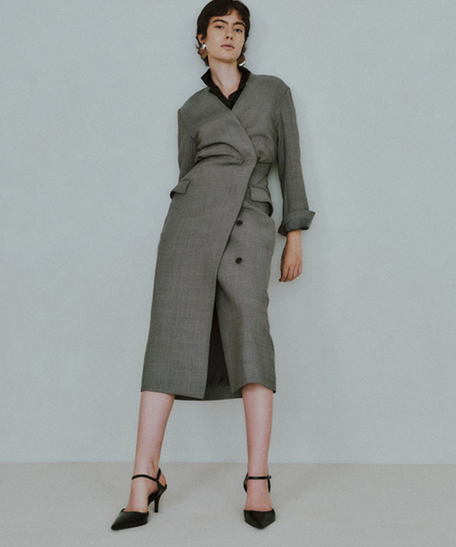 SANTEカシュクールドレス (GREY) ポリエステル / 裏地有り / フラップポケット / スペアボタン付き / 1226130104