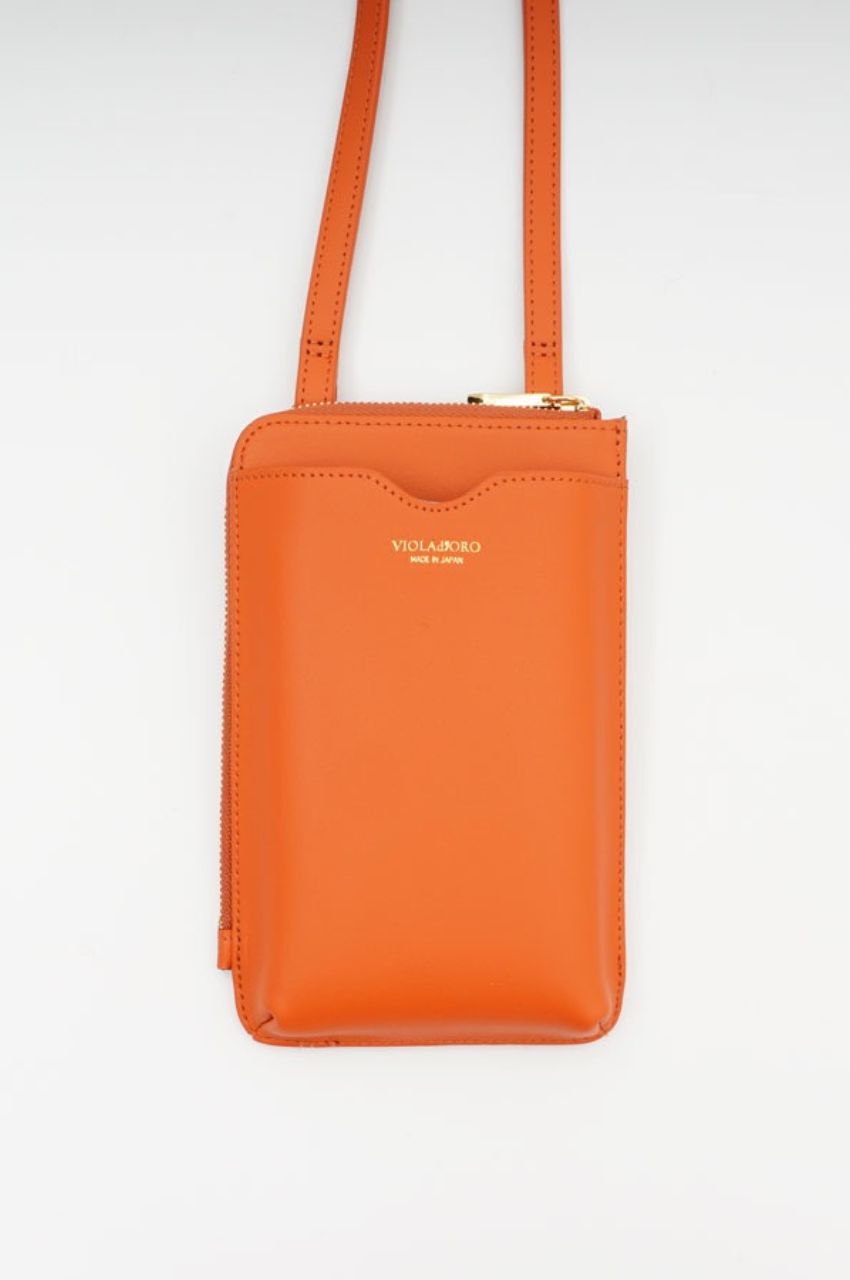 ADRIA / V-1425 / Orange / スプリットレザー スマートフォンポシェット（オレンジ）アドリア / 牛革 / ショルダーバッグ / ストラップ調整可 / iPhone14ProMaxまで入る / 日本製【正規販売店】