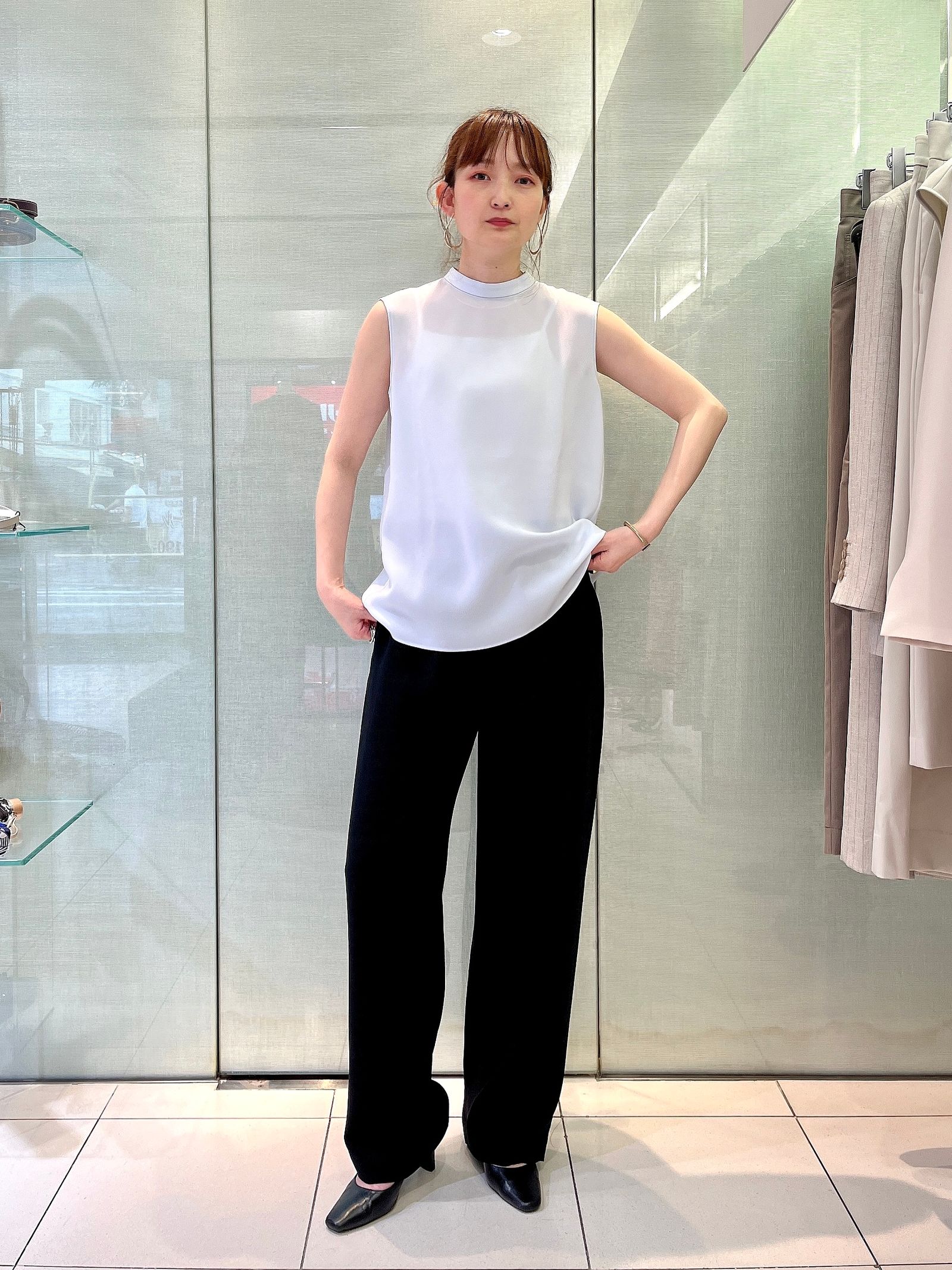 Satin Crepe Stand Collar Top(ミスト) / トリアセテート / ウォッシャブル / 01-5208206