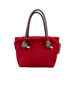 BIANCA / ビアンカ (Red / Taupe) / ノットハンドルナイロントート / XSサイズ / ナイロン / 牛床革 / イタリアンレザー / V-2197