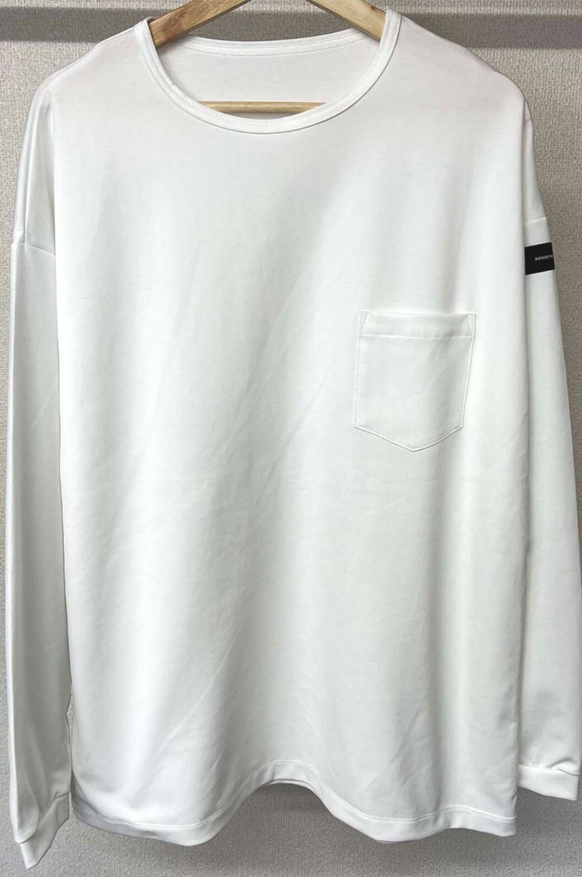 Double LOOSE pocket LONG TEE WHITE / シルキータッチ ロングスリーブルーズTシャツ