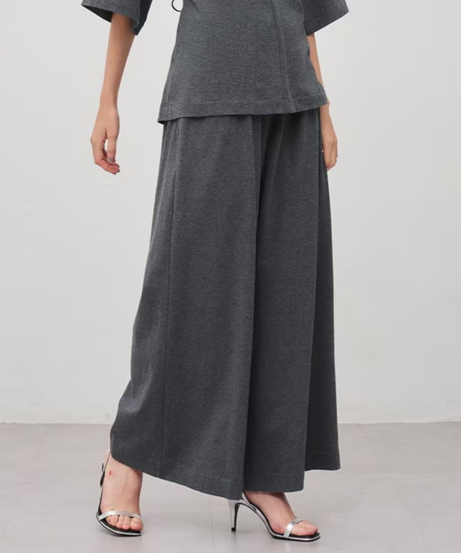 プレーンジャージーギャザーパンツ(チャコール) 綿 / ウォッシャブル / ウエストゴム / PRUVGW0314