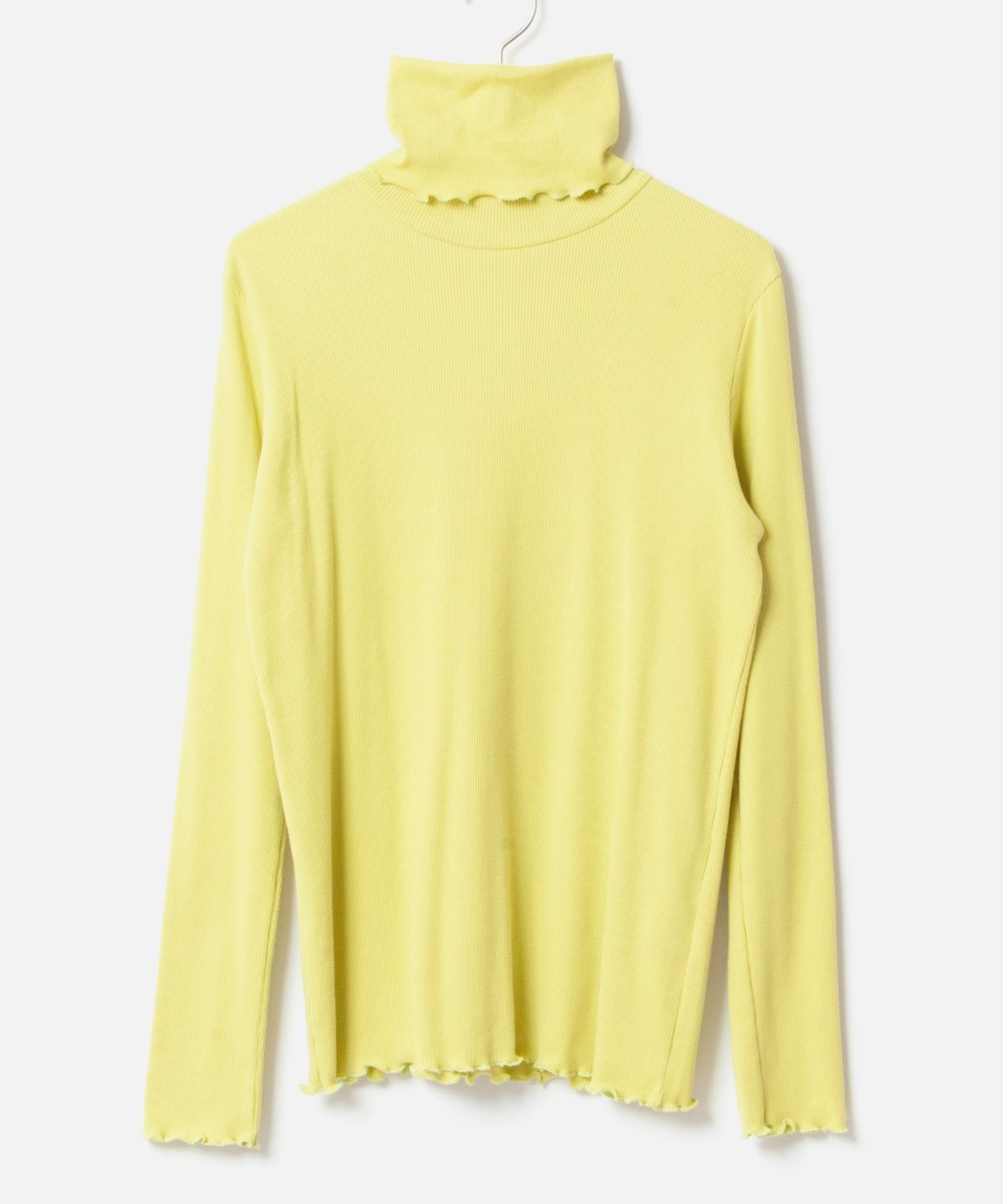 [Harriss × Keiko Okamoto] Cut-rib long turtleneck sweater ( Lemon Yellow )綿 / ロングタートルネック / メローロック / 手洗可 / OK252-45231