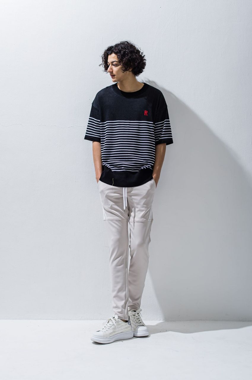 オーバーサイズ コットンニットボーダーTシャツ / クルーネック / マリンボーダー