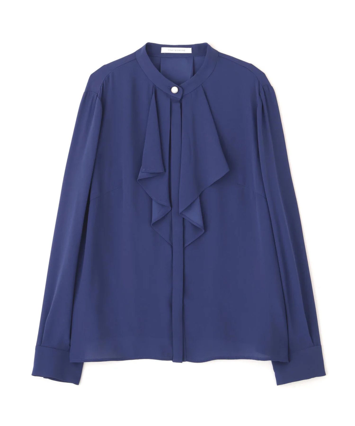 フロントラッフルパールボタンブラウス(ブルー)ポリエステル / ウォッシャブル / 手洗い可 / ストレッチあり / 裏地無し / 前比翼釦あき / 0315210104