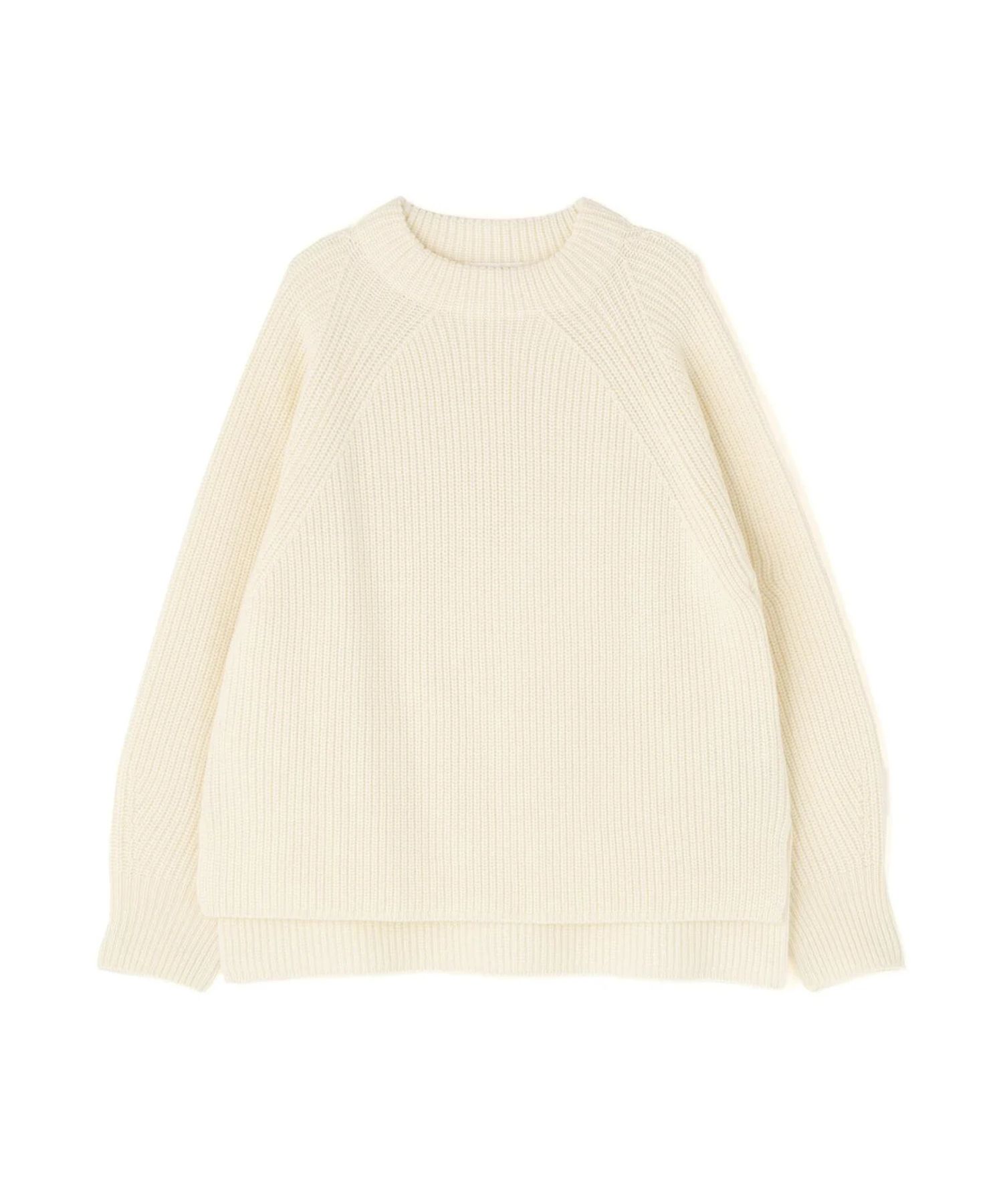 ファーグローブ付き畦ニットプルオーバー(ホワイト)毛 / 脇スリット / ストレッチあり / 0315270126