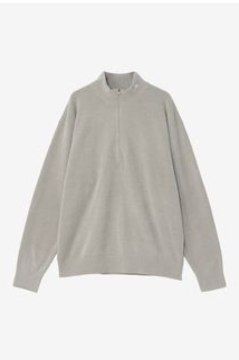 【BURBERRY】ハーフジップセーター/ウール/羊/絹/グレー/エルボーパッチ THE NORTH FACE - バーサエアリーハーフジップニット