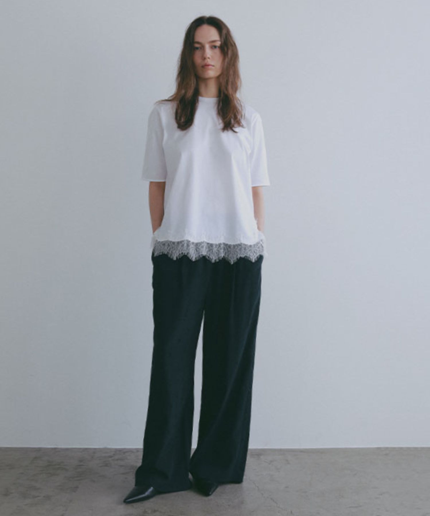 クルーネックヘムレースTee ( WHITE ) 綿 / 通気性有り / 薄手 / 手洗可 / 1226212194