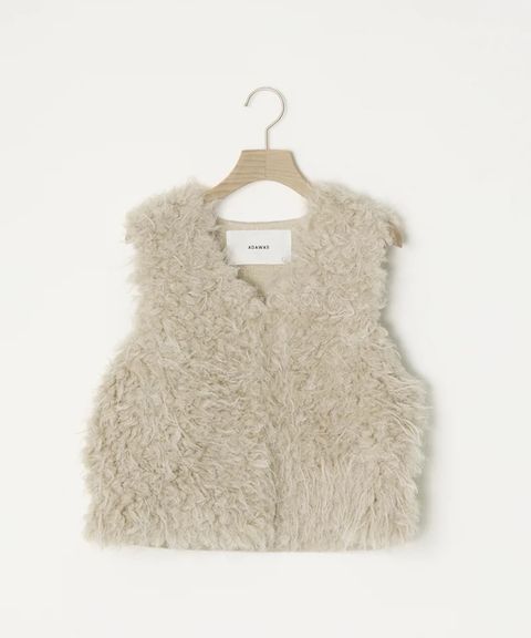 SHAGGY FAUX-FUR VEST( NATURAL )ポリエステル / フロントホック / サイドポケット/ 軽量ファーニット /ADWS-501-25