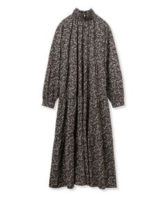 フラワープリントティアードワンピース( BLK ) ポリエステル / Aラインシルエット / インナーキャミワンピース / 手洗可 /  09WFO255071