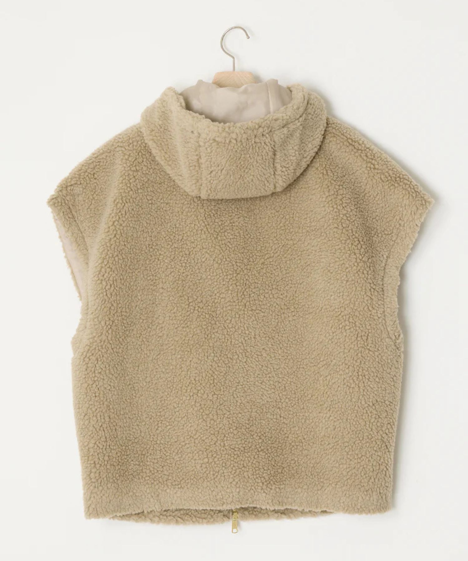 BOA HOODIE VEST (BEIGE) ポリエステル / オーバーショルダー / ダブルジップ / ウールブレンドボア / ADWS-501-35