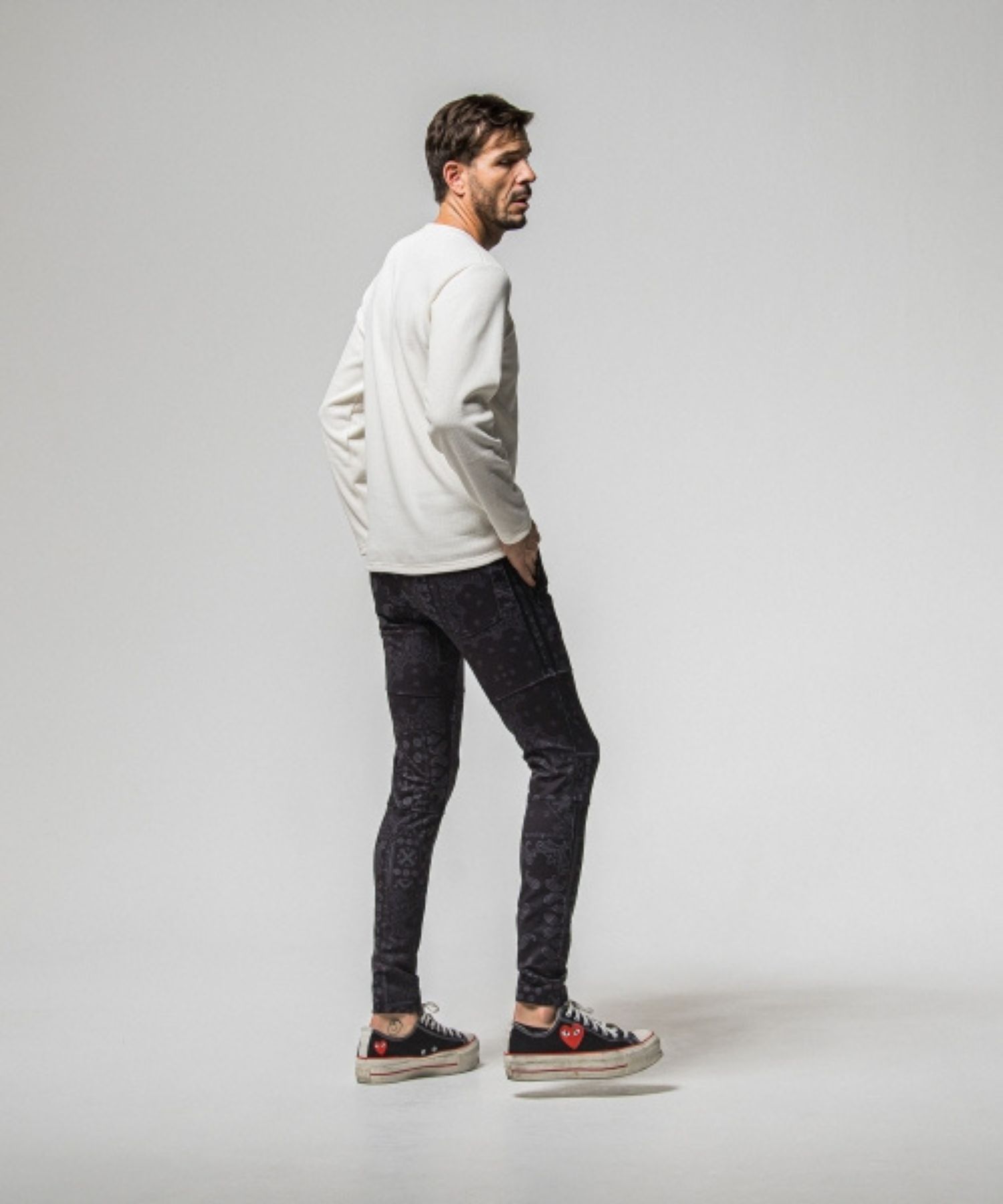 velours fleece thermal HENRY (WHITE ) ポリエステル / 裏起毛 / コンチョボタン / 暖かい / RC38-C-003