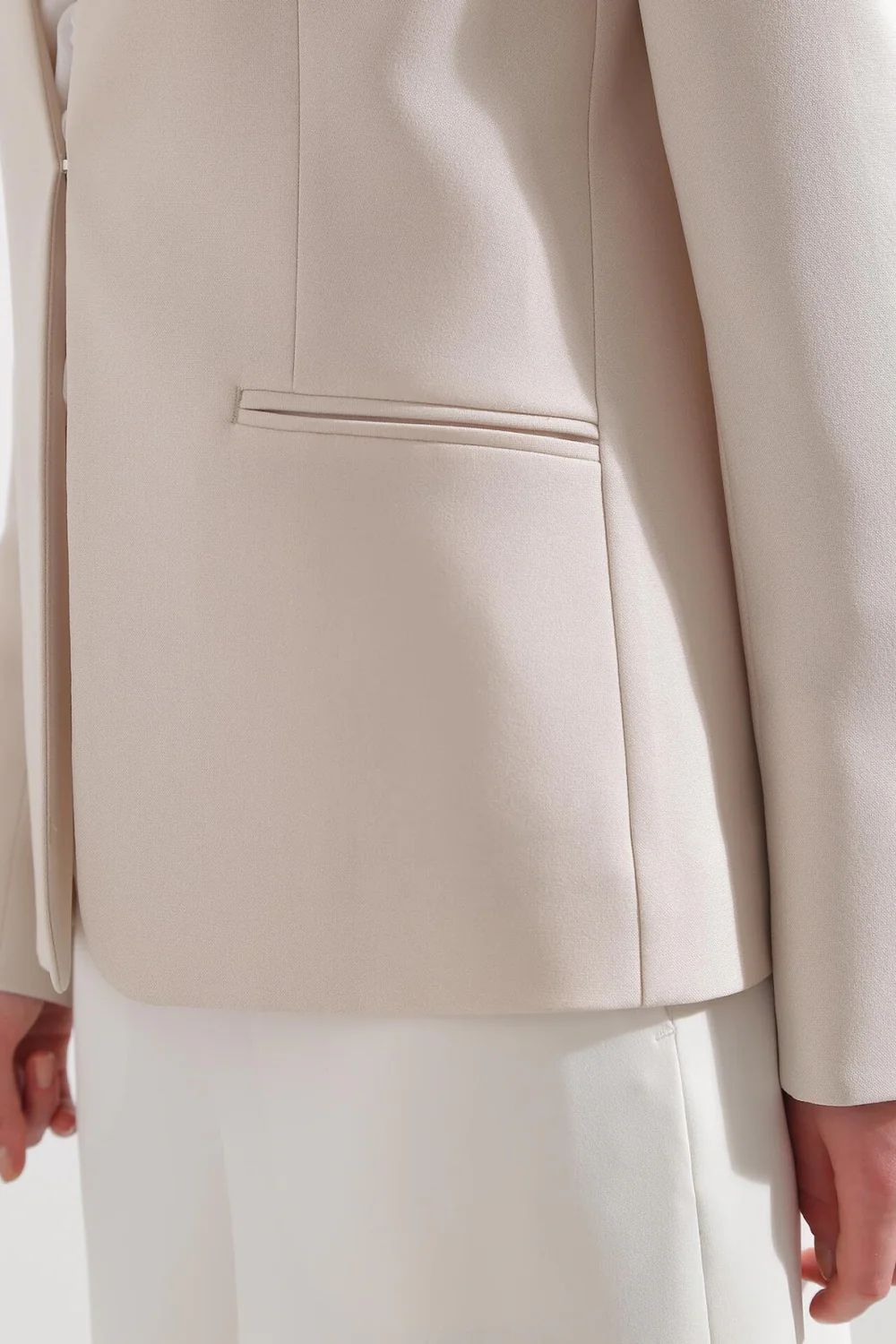 オックスノーカラージャケット (ベージュ) / ポリエステル・レーヨン / ストレッチ / 0315150316