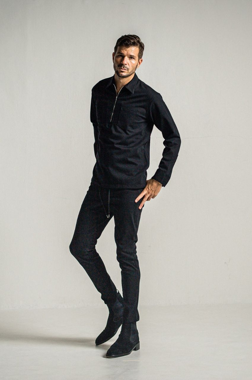 PULLOVER jersey shirt (BLACK) レーヨン / 裏起毛 / オーバーサイズ / ドローコード / RC34-SH-002